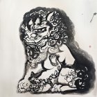 石獅子系列06 _紙本設色_68x68cm_2017_潘柬芝Fu Dog Series 06_InkOnPaper_ PoonKanChi