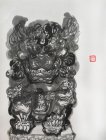 石獅子018纸本設色 潘柬芝 30x39cm 2017 Lions de pierre 018 InkOnPaper PoonKanChi