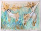 如果我們在森林裏到看見有一隻小鹿102 x 86 cm 馬克筆,丙烯棉布 潘柬芝 2014 if we see each other 102 x 86 cm Acrylic on cloth Poon Kan Chi 2014